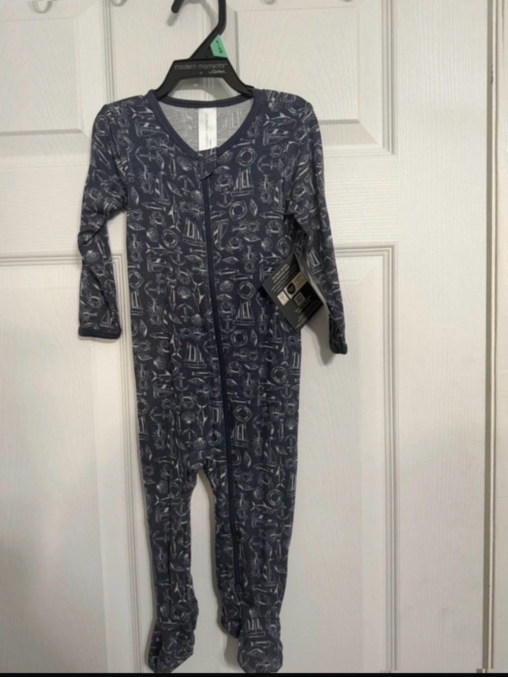 Modern Moments Navy Printed Kids Footed One-Piece